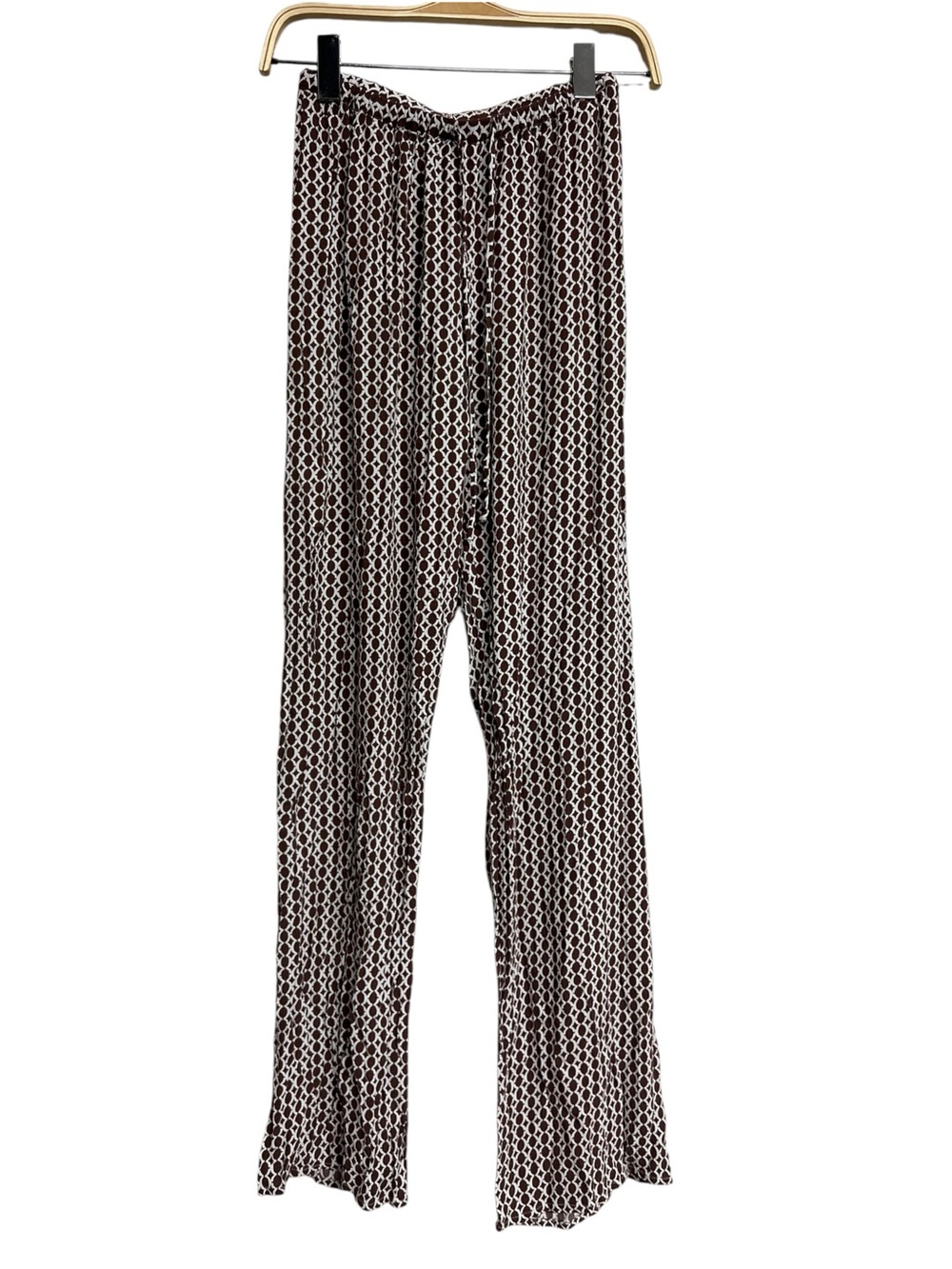 DISSH Brown & White Chainlink Printed Wide-Leg Pants Trousers Chocolate Brown